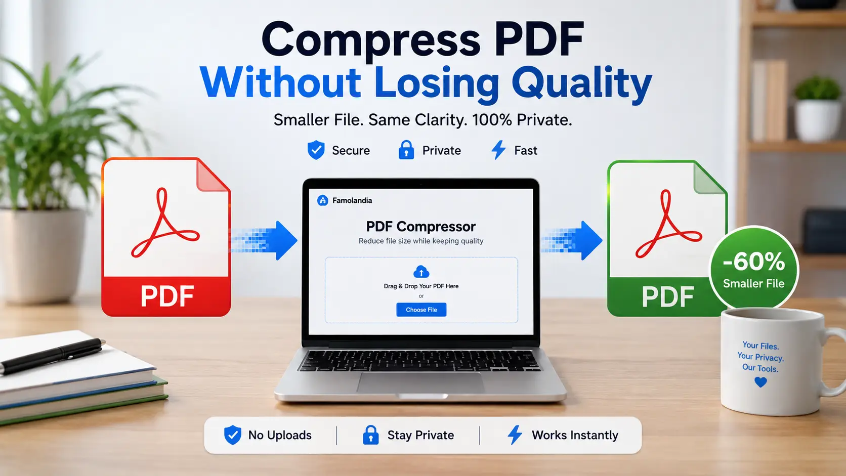 Compress PDF without losing quality using the Famolandia PDF Compressor